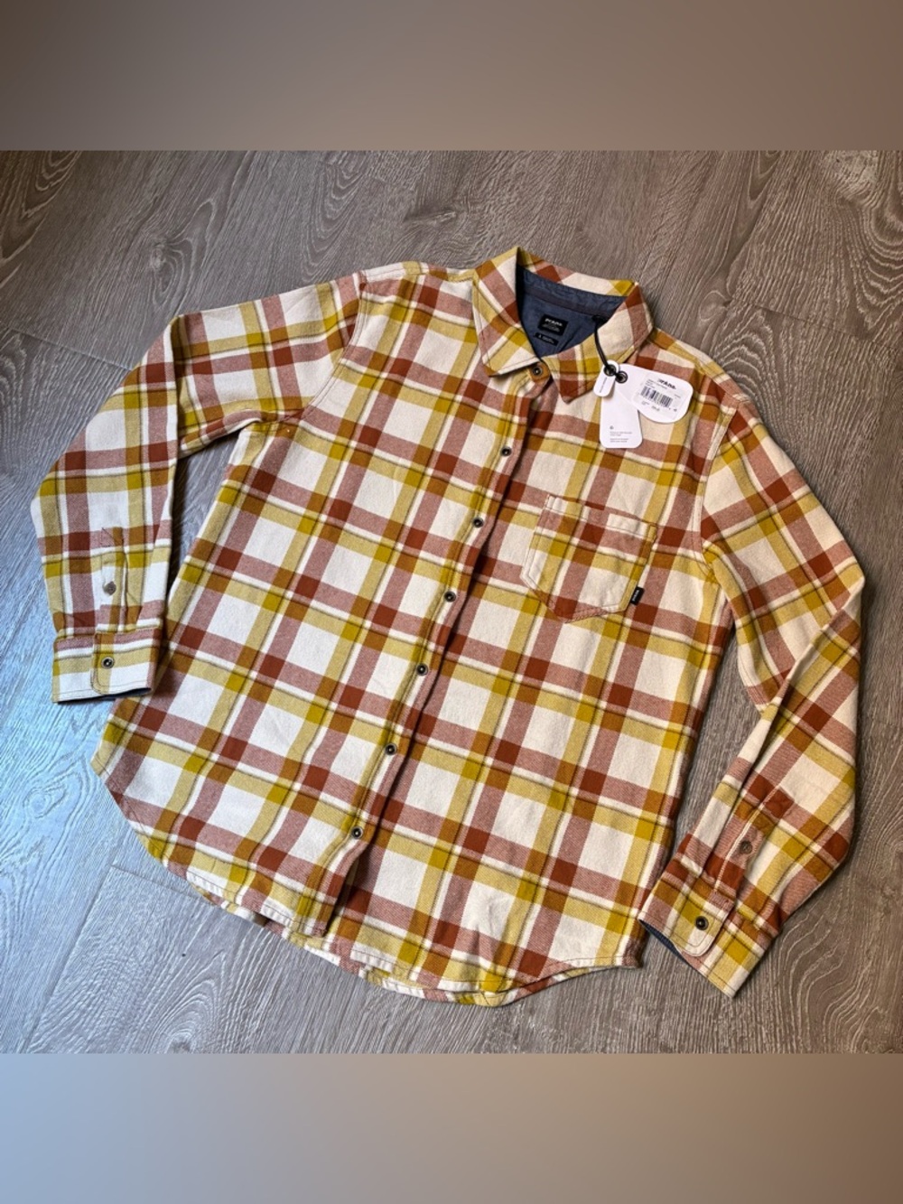 prAna Golden Canyon Flannel Shirt Womens L Organic Cotton Plaid NWT